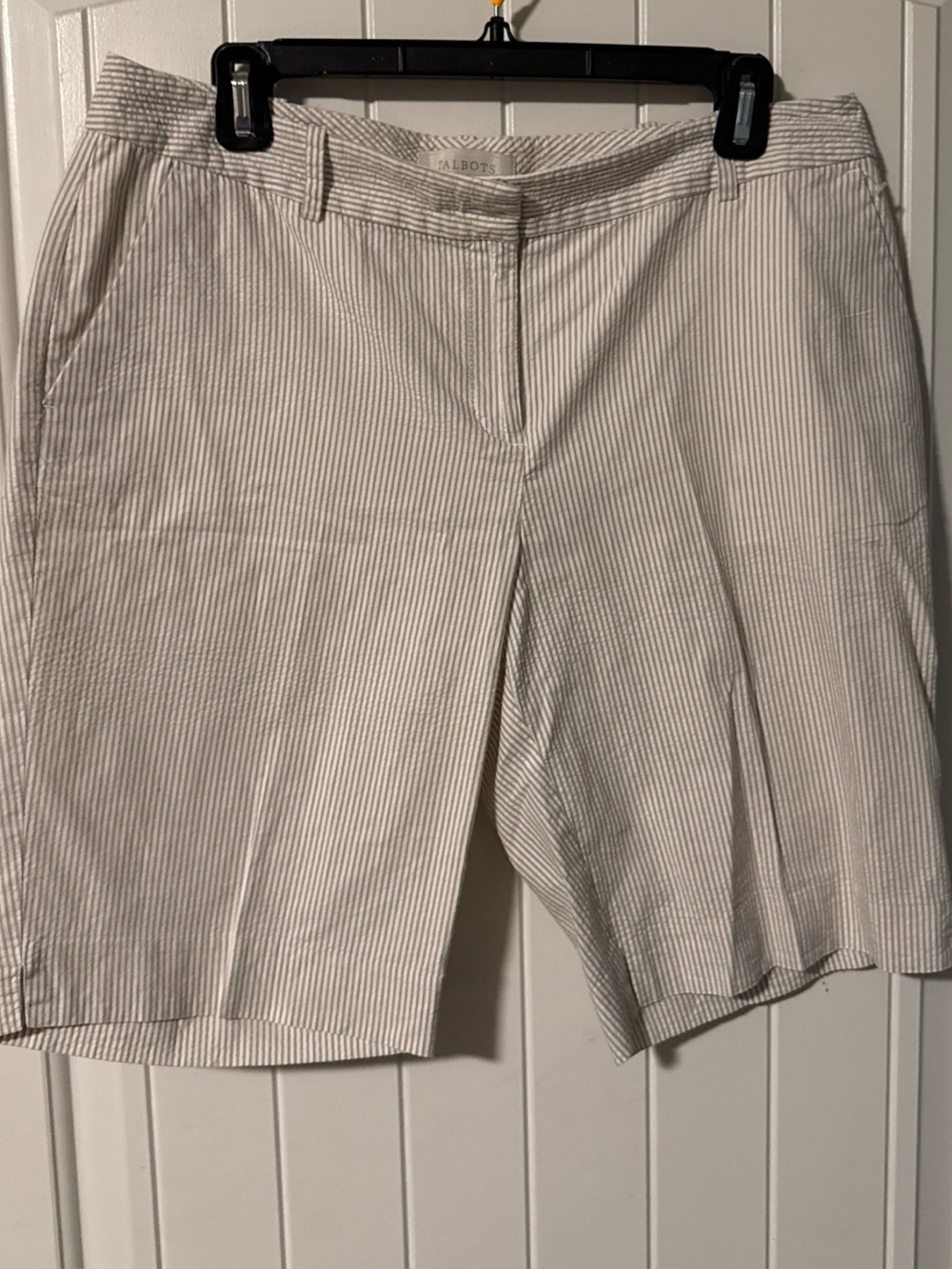 Talbots Cream and Light Gray Pinstripe Bermuda Shorts